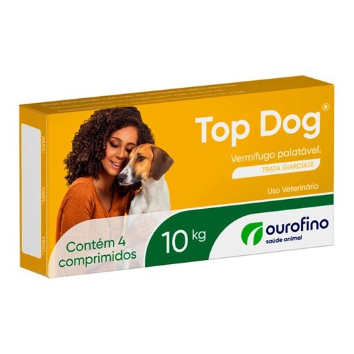 VERMÍFUGO OURO FINO TOP DOG PARA CÃES DE ATÉ 10 Kg – 4 COMPRIMIDOS